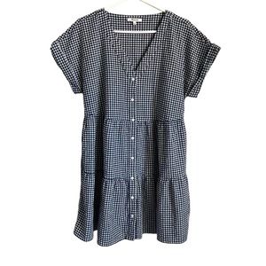 Madewell Womens Lightspun Cuff-Sleeve Button Tier Mini Dress Gingham Check Large